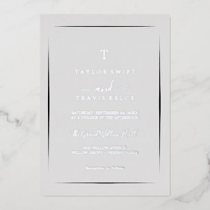 Minimalist Silver Foil   Gray Monogram Wedding  Invitation