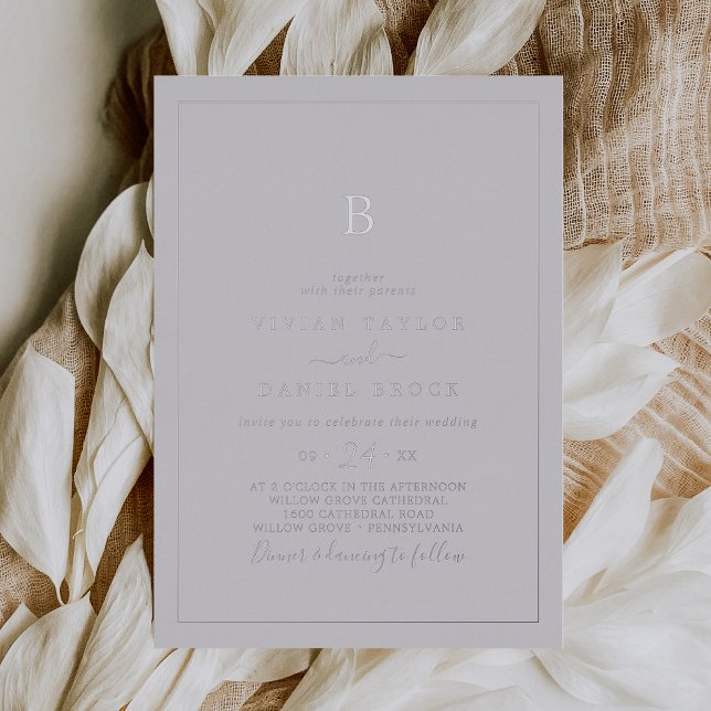 Minimalist Silver Foil | Gray Monogram Wedding Invitation (Creator Uploaded)