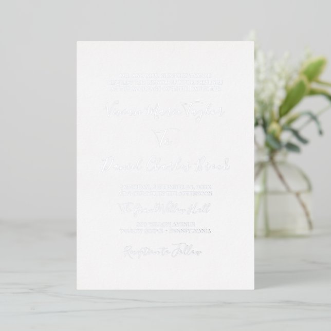 Minimalist Silver Foil | Gray Traditional Wedding  Invitation (Standing Front)