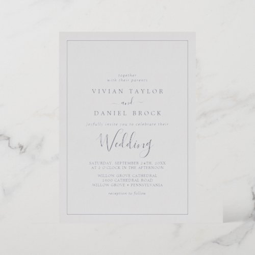 Minimalist Silver Foil  Gray Wedding Foil Invitation