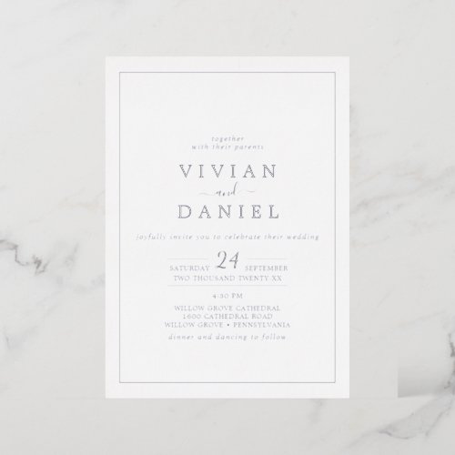 Minimalist Silver Foil Styled Date Wedding Foil Invitation