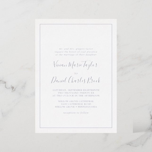 Minimalist Silver Foil Traditional Wedding Foil Invitation (Standing Front)
