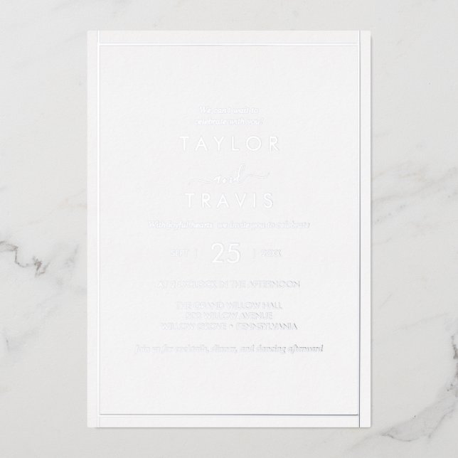 Minimalist Silver Foil Wedding  Invitation (Front)