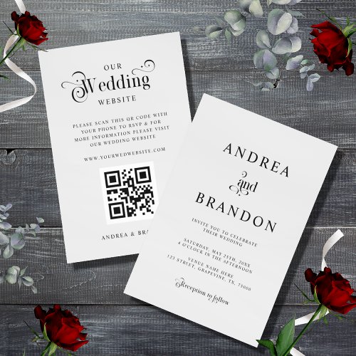 Minimalist Silver Gray QR Code Wedding All in One Invitation