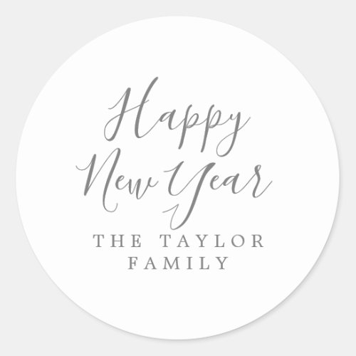 Minimalist Silver Happy New Year Holiday Gift Classic Round Sticker