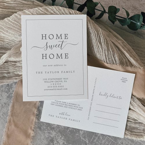 Minimalist Silver Home Sweet Home Moving Announcement Postcard
