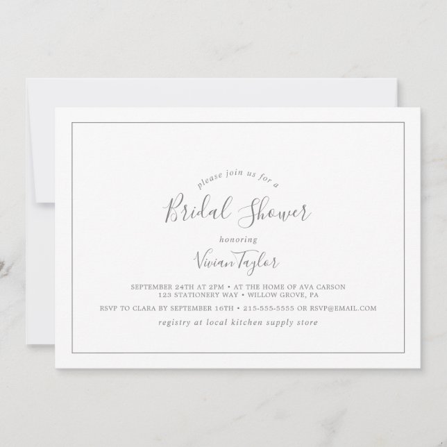 Minimalist Silver Horizontal Bridal Shower Invitation (Front)