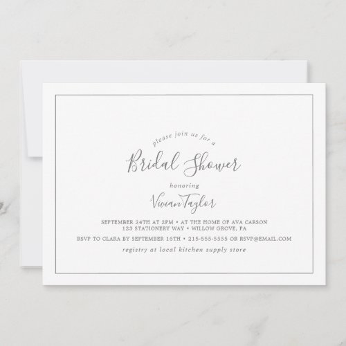 Minimalist Silver Horizontal Bridal Shower Invitation