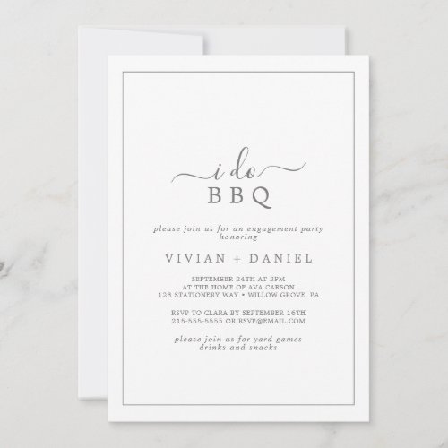 Minimalist Silver I Do BBQ Engagement Party Invitation