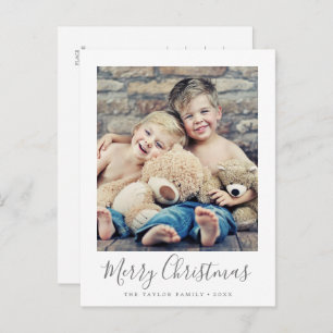 Minimalist Silver Merry Christmas Portrait Photo Holiday Postcard