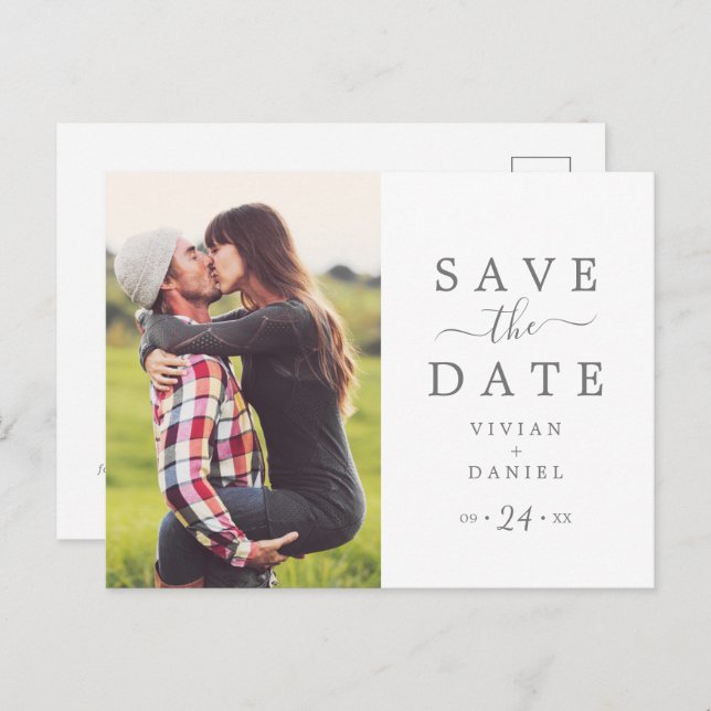Minimalist Silver Photo Save the Date Invitation Postcard (Front/Back)