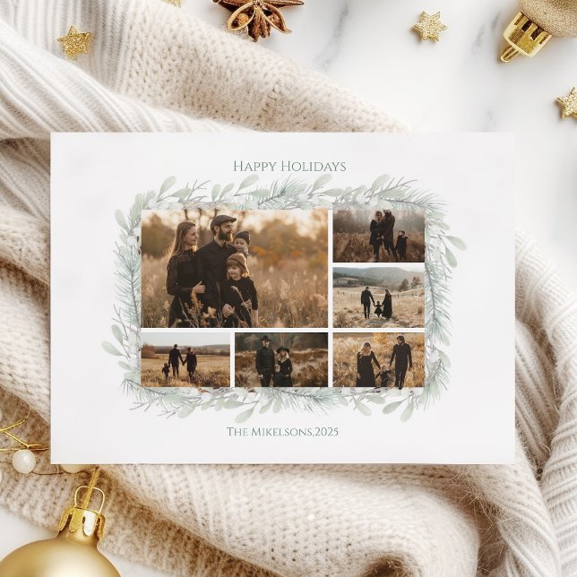 Minimalist Silver Pine Photo Christmas Holiday Card (Creator Uploaded)