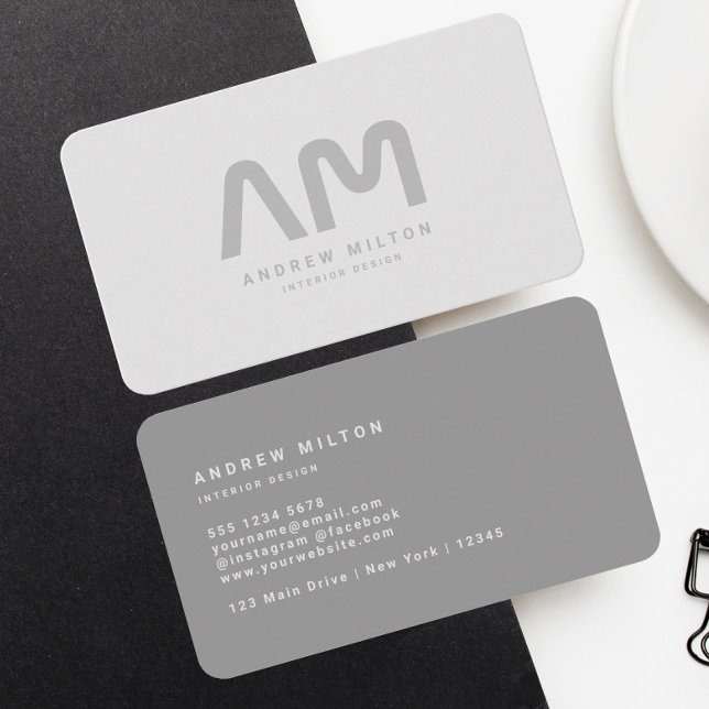  Minimalist Silver Professional Monogram  Business Card (Creator Uploaded)