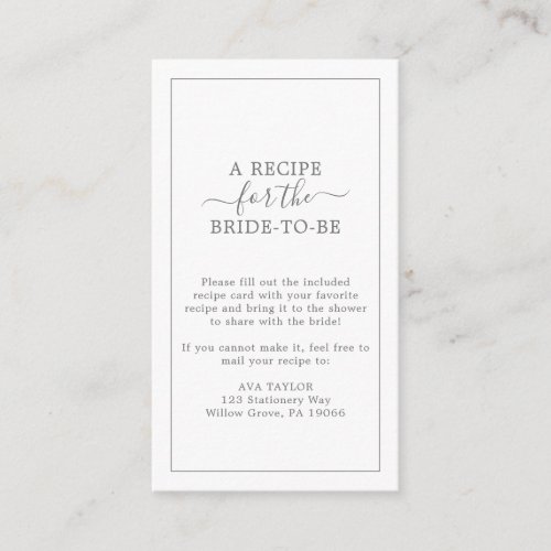 Minimalist Silver Recipe Request Enclosure Card