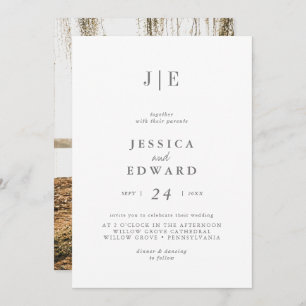 Minimalist Silver Script Photo Monogram Wedding Invitation