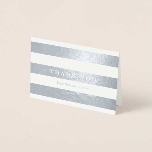 Minimalist Silver Stripes Thank You Foil Card (Front)