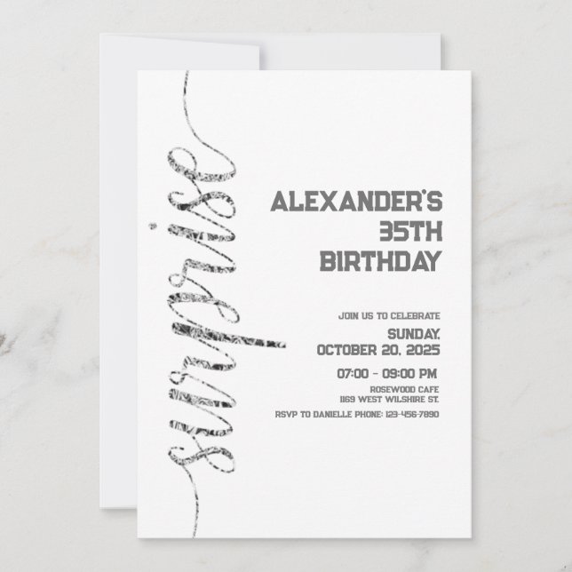 Minimalist silver surprise birthday invitation (Front)