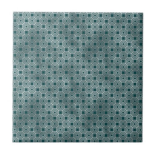 Minimalist Silver Teal Art Deco Circles  Ceramic Tile