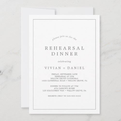 Minimalist Silver Typography Rehearsal Dinner Invitation