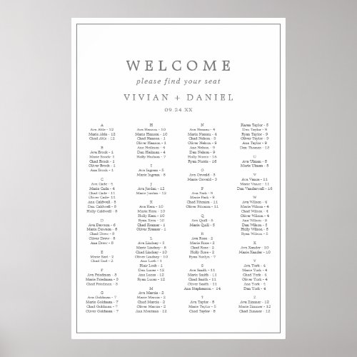 Minimalist Silver Typography Seating Chart