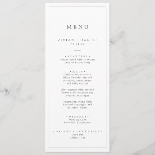 Minimalist Silver Typography Wedding Dinner Menu