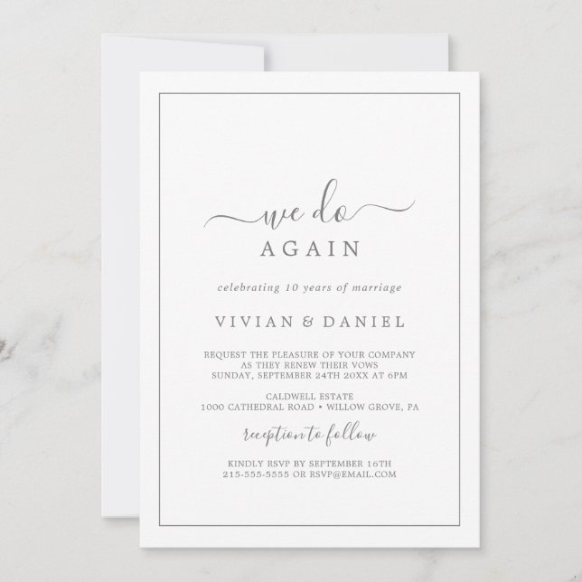 Minimalist Silver We Do Again Vow Renewal Invitation (Front)