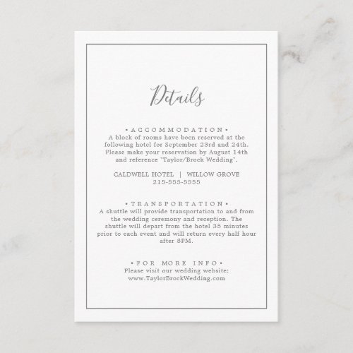 Minimalist Silver Wedding Details Enclosure Card