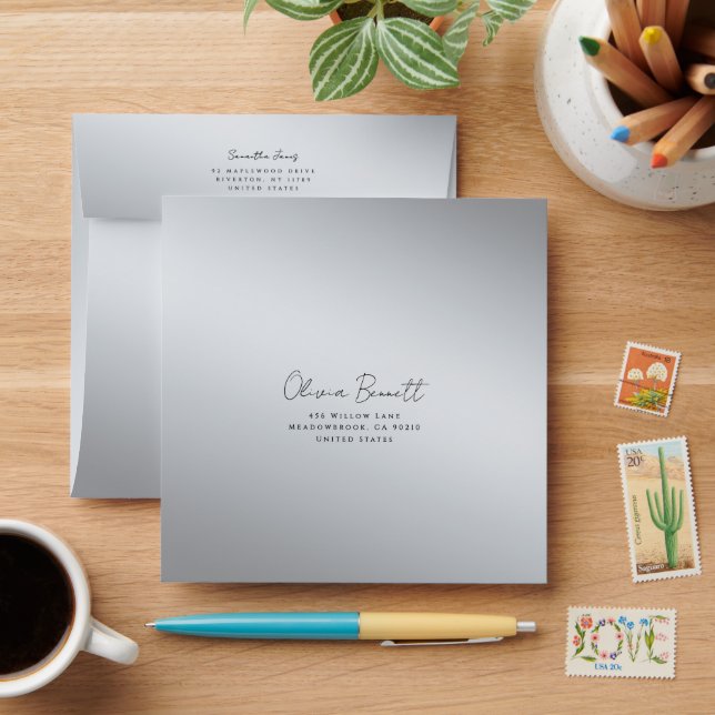 Minimalist Silver Wedding Envelope (Desk)