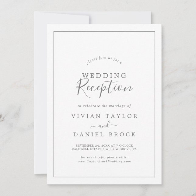Minimalist Silver Wedding Reception Invitation (Front)
