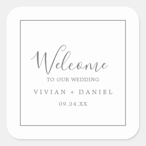 Minimalist Silver Wedding Welcome Square Sticker