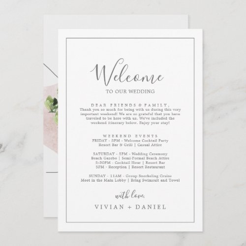 Minimalist Silver Welcome Letter Itinerary  Map