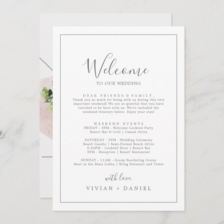 Minimalist Silver Welcome Letter Itinerary & Map 