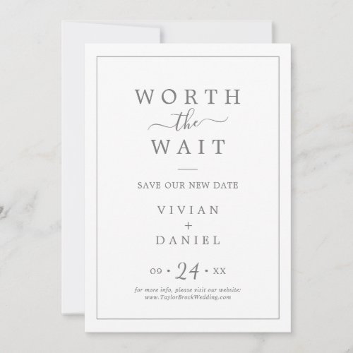 Minimalist Silver Worth the Wait Covid Wedding Save The Date