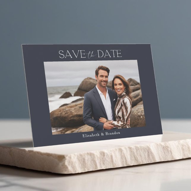 Minimalist simple 1 photo slate blue wedding  save the date (Creator Uploaded)