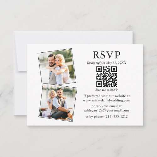 Minimalist Simple 2 Photo Wedding QR RSVP Card