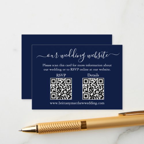 Minimalist Simple 2 QR Wedding RSVP Details Blue Enclosure Card