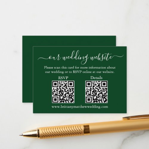 Minimalist Simple 2 QR Wedding RSVP Details Green Enclosure Card