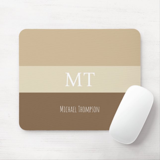 Minimalist simple and stylish monogram name brown mouse pad (With Mouse)