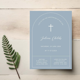 Minimalist simple arch blue baptism christening invitation