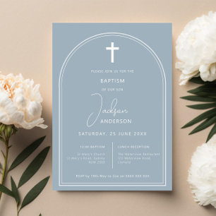 Minimalist simple arch blue baptism invitation