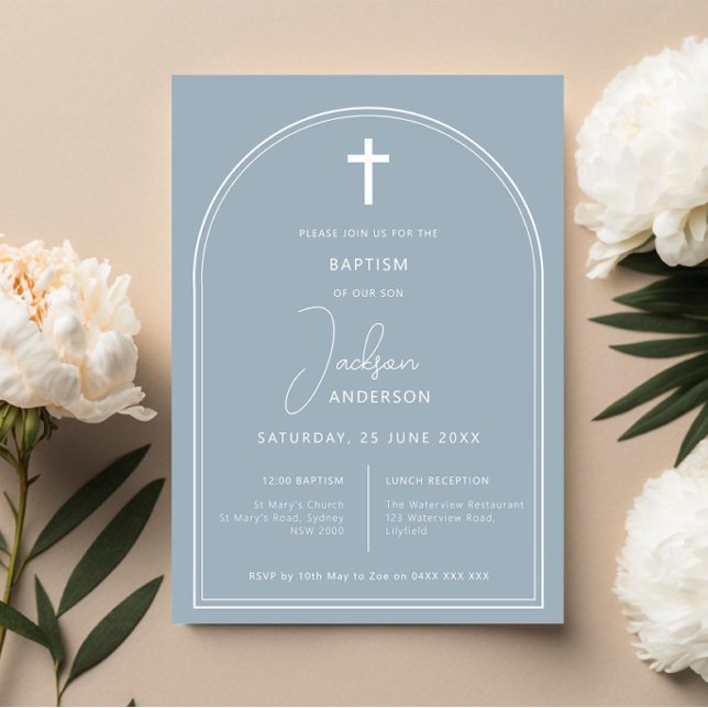 Minimalist simple arch blue baptism invitation (Creator Uploaded)