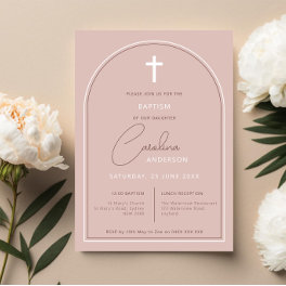 Minimalist simple arch pink baptism invitation