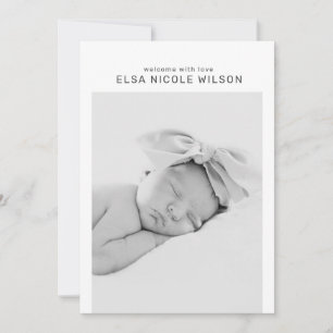 Minimalist simple baby birth announcement card