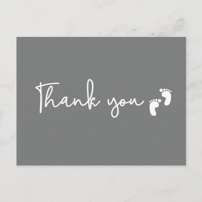 Minimalist simple Baby shower thank you Mod Grey Postcard (Front)