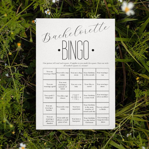 Minimalist Simple Bachelorette Bingo Game