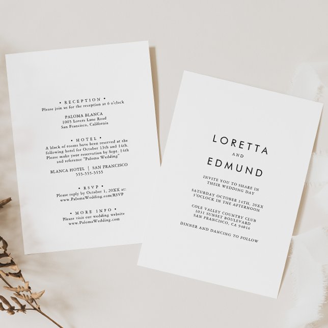 Minimalist Simple Back & Front Formal Wedding  Invitation (Creator Uploaded)
