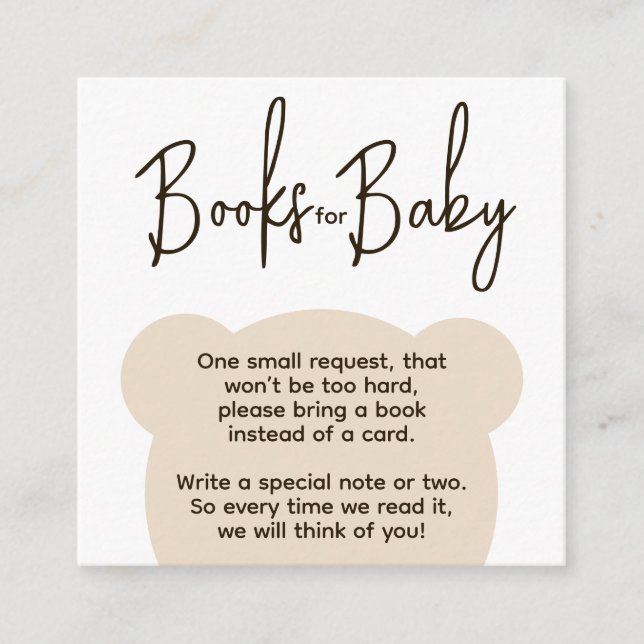 Minimalist simple bear Baby Shower Book request  Enclosure Card (Front)