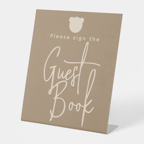 Minimalist simple Bear Baby Shower Guest Book Pedestal Sign