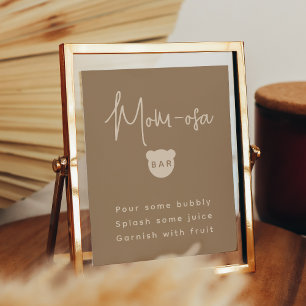 Minimalist simple Bear Baby Shower Mom-osa Bar Poster