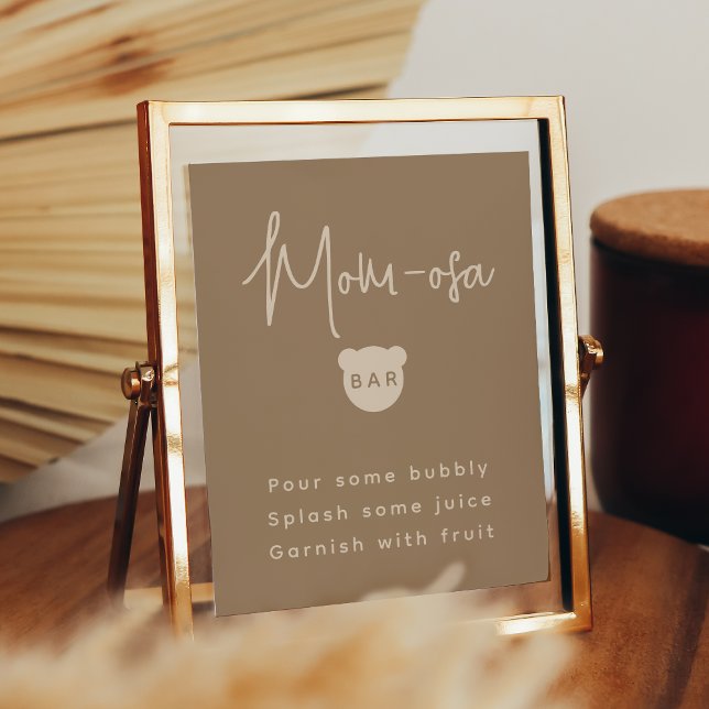 Minimalist simple Bear Baby Shower Mom-osa Bar  Poster (Creator Uploaded)